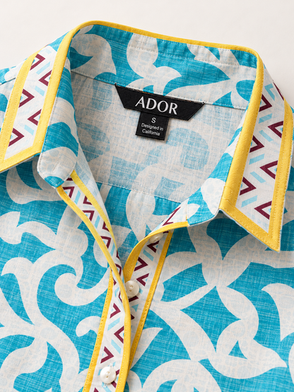 ADOR brand label detail on Geometric Effortless Linen-Style Shirt Dress