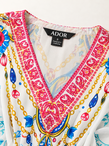 ADOR brand label detail on Dream Village Flowy Chiffon Batwing Sleeve Kaftan