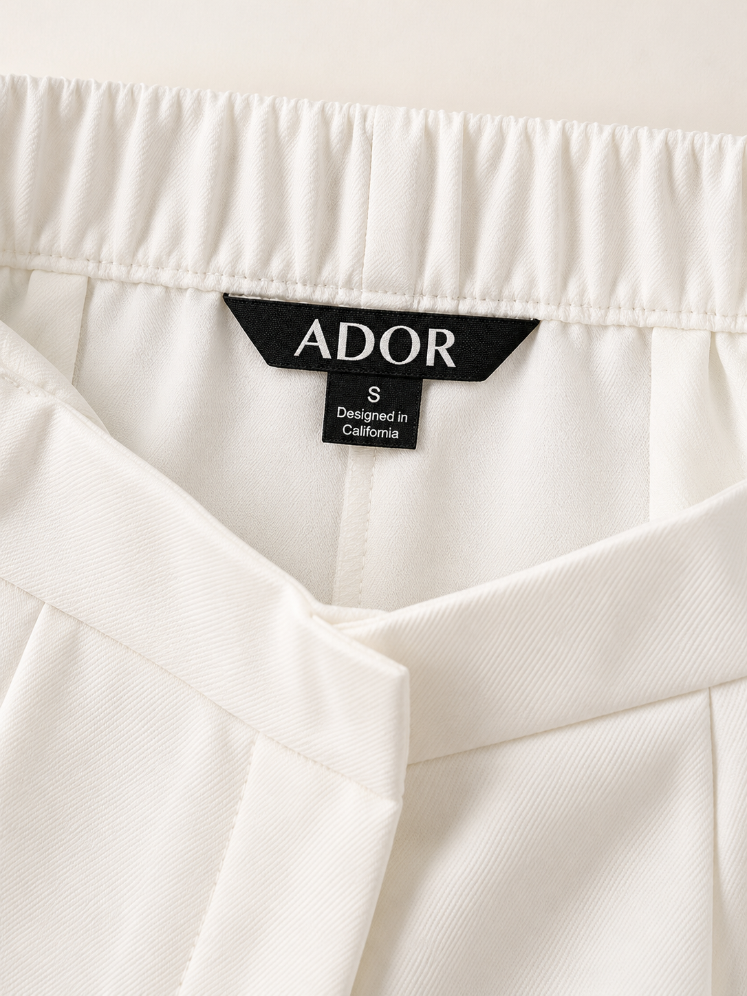 ADOR brand label detail on Slight Stretch Twill Elastic Waist Straight Pants