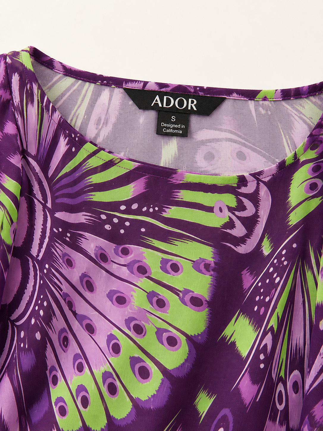 ADOR brand label detail on Jungle Butterfly Flowy Chiffon Layered Blouse