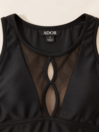 ADOR brand label detail on Solid Hole Detail Swimsuit