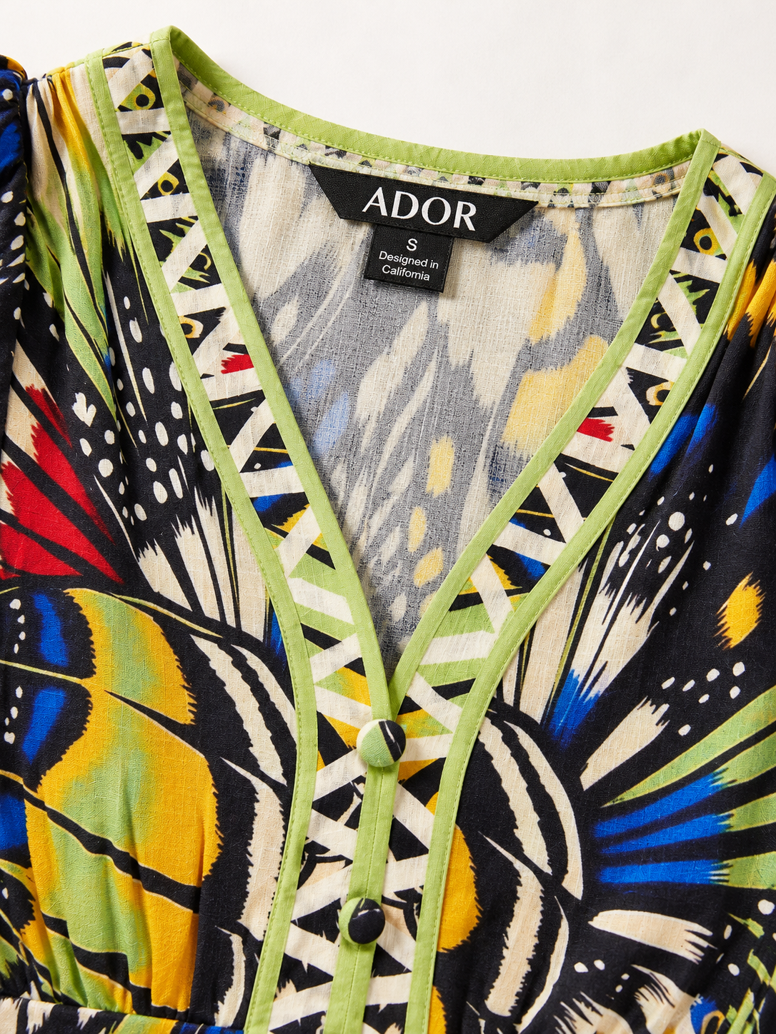 ADOR brand label detail on Jungle Butterfly Airy Linen Look Maxi Dress