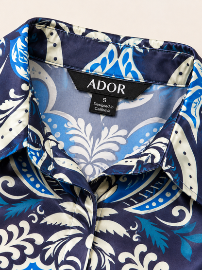 ADOR brand label detail on Azure Palace Harmony Silky Satin Dolman Sleeve Top