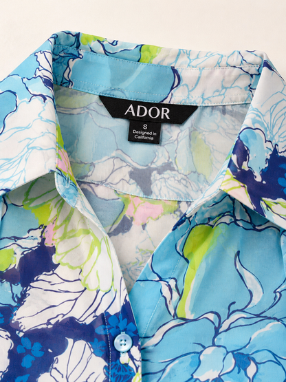 ADOR brand label detail on Pastel Wash Peony Chiffon Shirt Dress
