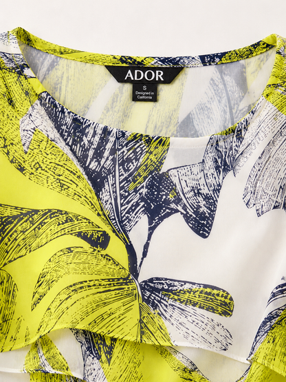 ADOR brand label detail on Citrus Palm Luxe Layered Chiffon Blouse