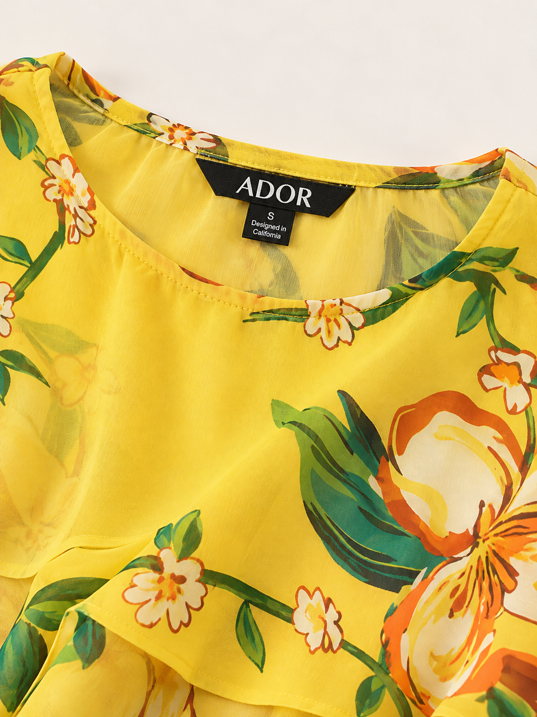 ADOR brand label detail on Lime Magnolia Glow Layered Chiffon Blouse