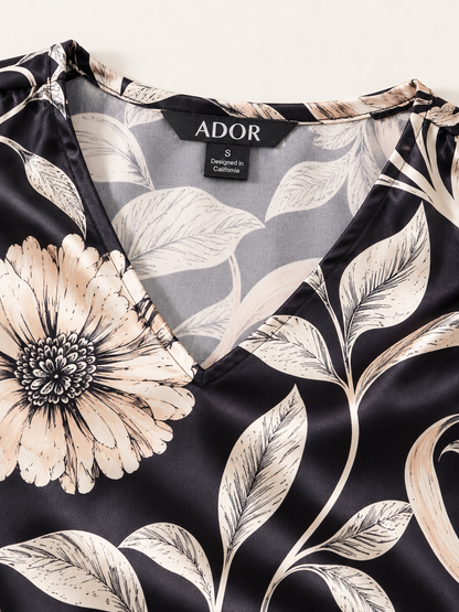 ADOR brand label detail on Golden Petal Silky Satin Blouse