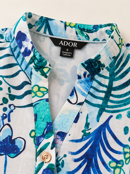 ADOR brand label detail on Ocean Bloom Escape Linen Look Midi Dress