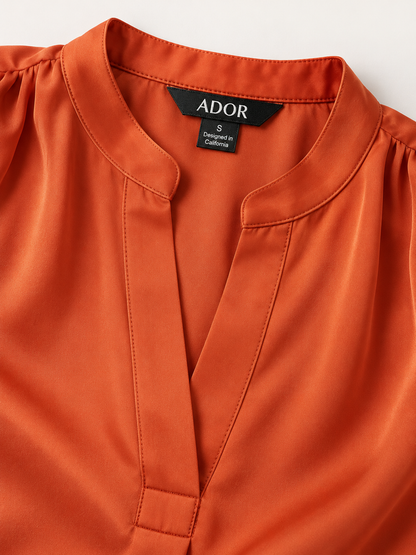 ADOR brand label detail on Vacation Silky Satin Simple Blouse