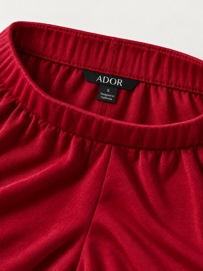 ADOR brand label detail on Acetate Look Stretch Straight Leg Pants