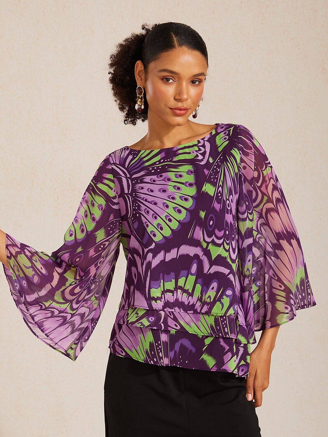 Wild Hibiscus Dream Flowy Chiffon Layered Blouse