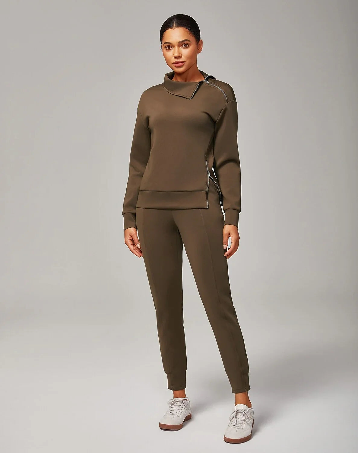 Brown Elastic Waist Stretch Knit Pants