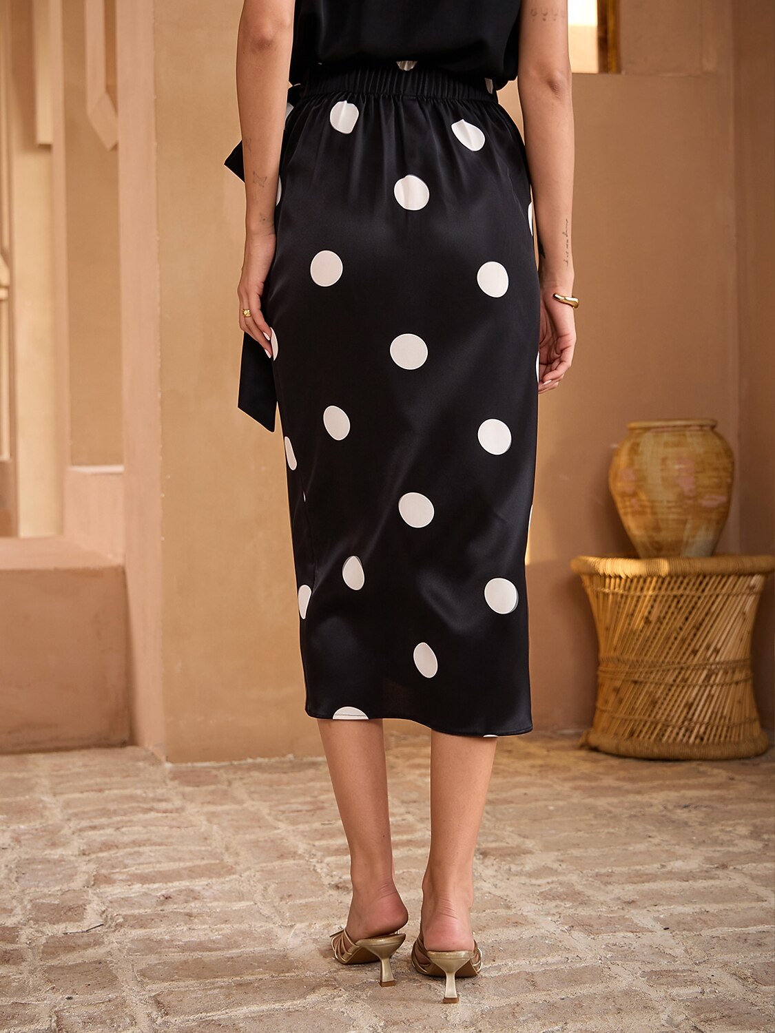 Elegant Polka Dots Cotton Like Wrap Skirt
