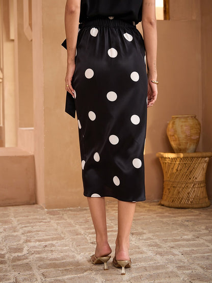 Elegant Polka Dots Cotton Like Wrap Skirt