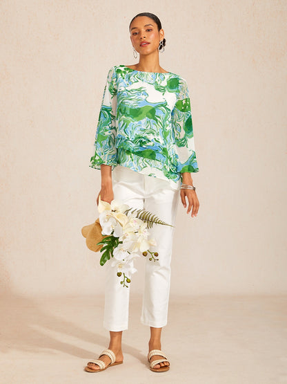 Ocean Paisley Flora Chiffon Layered Blouse