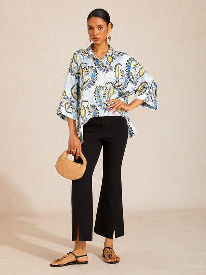 Skyline Paisley Flora Silky Satin Dolman Sleeve Top