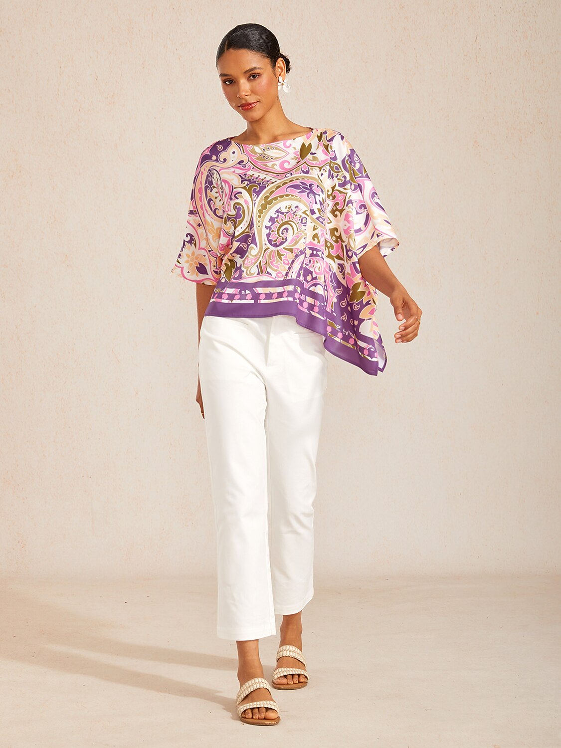 Lavender Paisley Flora Silky Satin Dolman Top