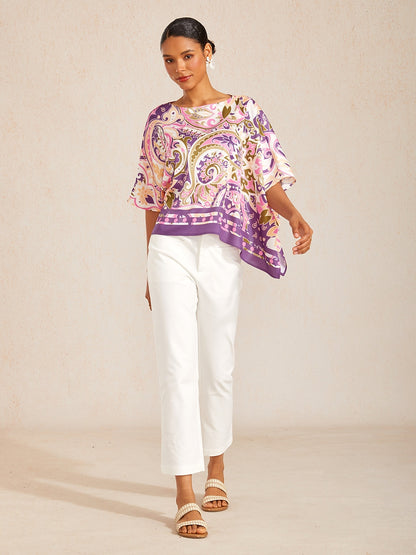Pastel Floral Garden Silky Satin Dolman Batwing Top