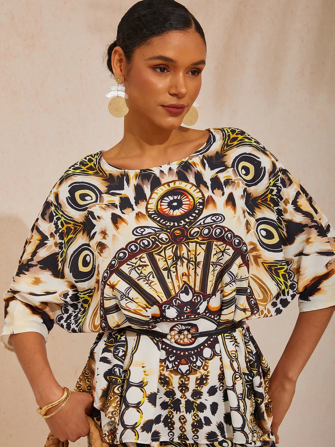 Vintage Leopard Jewelry Flowy Chiffon Top