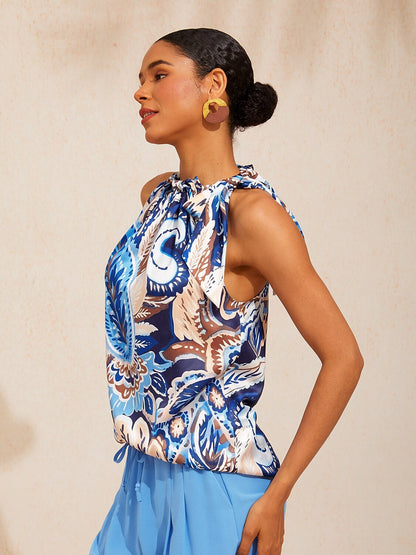 Vintage Baroque Satin Halter Sleeveless Top