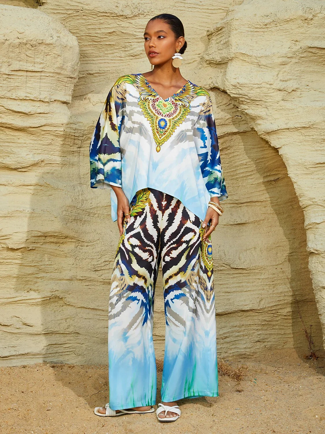 Indigo Tigress Silky Satin  Vacation Top