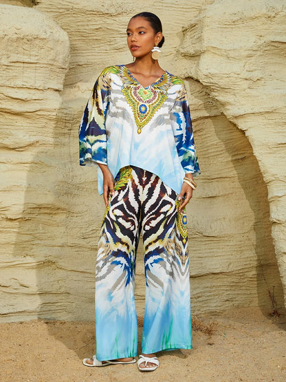 Indigo Tigress Silky Satin  Vacation Top