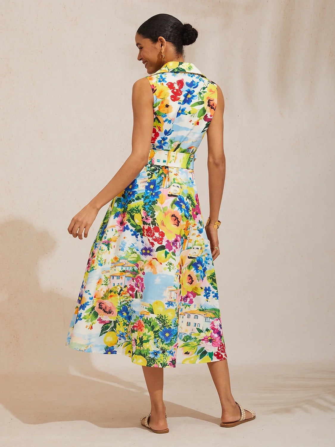 St Barth Blooms Airy Linen Look Blue Shirt Dress
