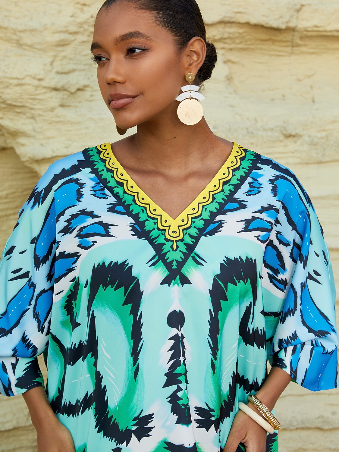 Indigo Tigress Silky Satin  Vacation Batwing Top