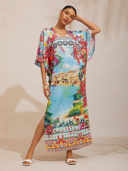 Indigo Tigress Flowy Chiffon Maxi Dress