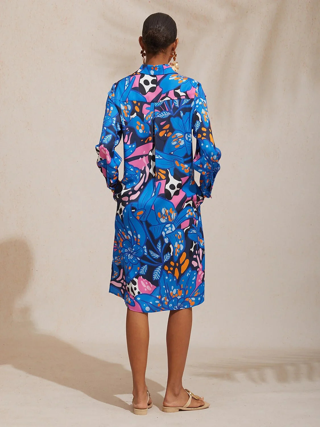 Abstract Azure Silky Satin Dot Shirt Dress