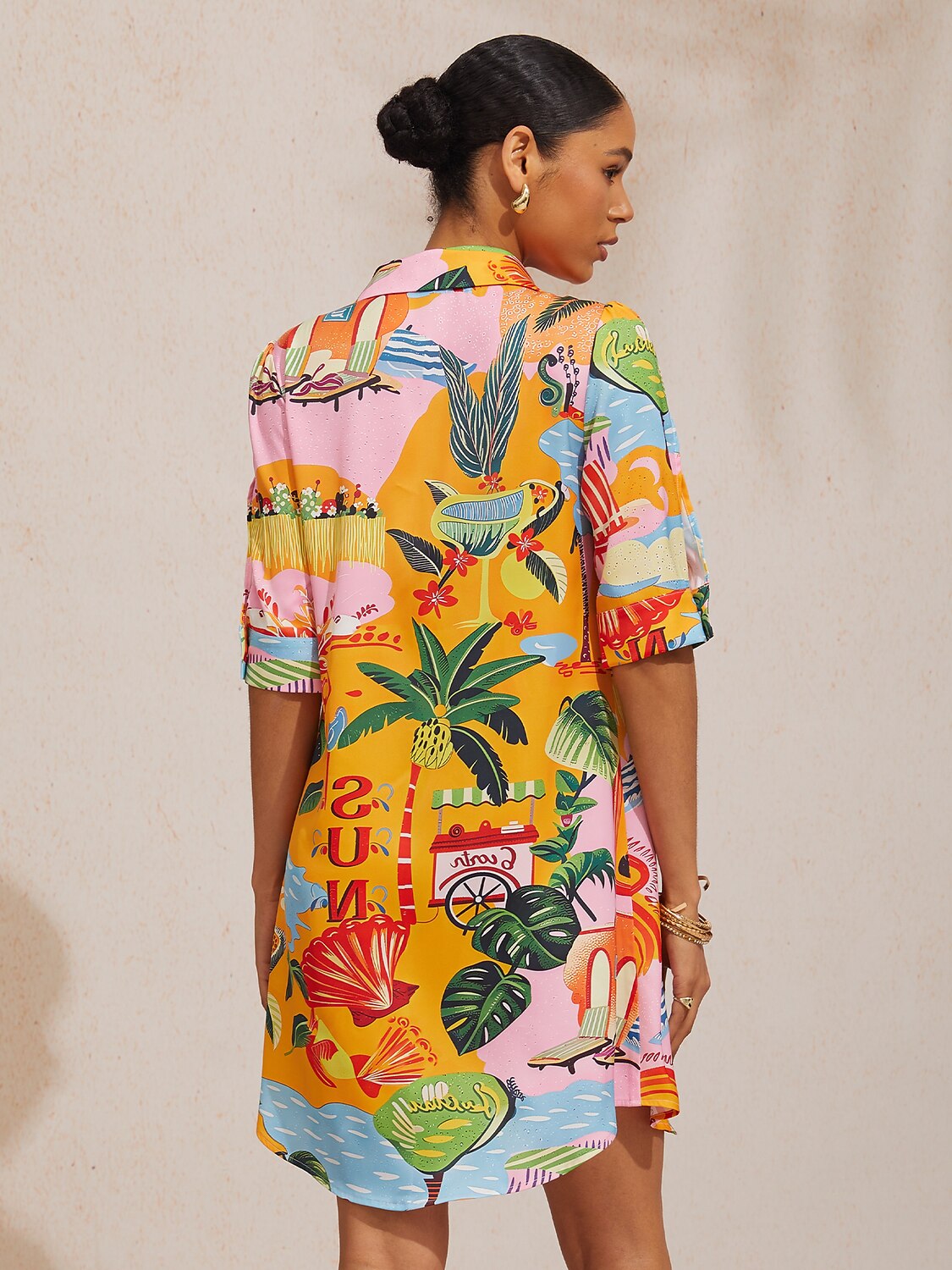 Summer Escape Silky Satin Shirt Dress