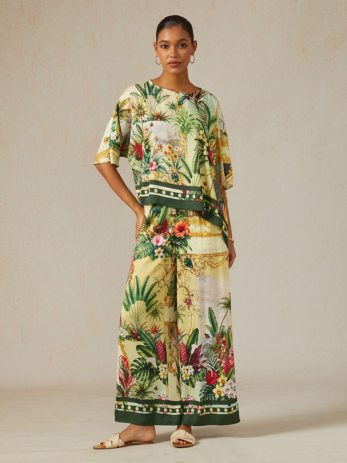 Verdant Garden Muse Silky Satin Dolman Sleeve Top
