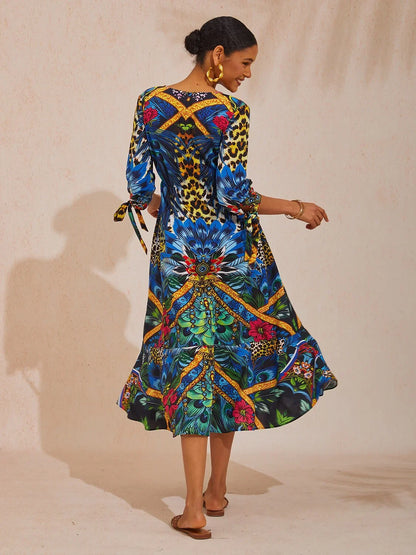 Jungle Wild Party Cotton Peacock Maxi Dress