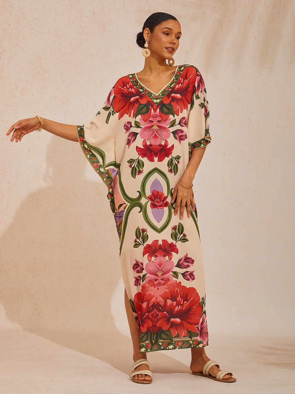 Hawaii Palm Flowy Chiffon Floral Maxi Dress