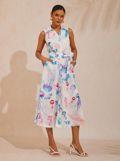 Ethereal Jellyfish Drift Linen Effect Maxi Dress