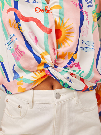 Tropical Print Twist Front Shirt