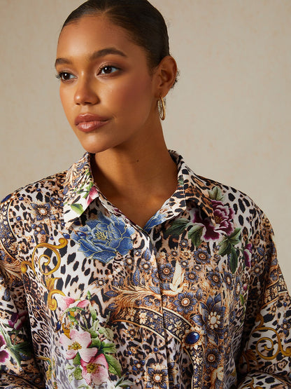 Safari Tapestry Satin Dolman Sleeve Top