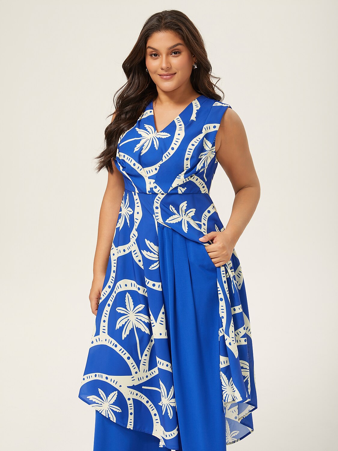 Geometric Print High Slit Beach Long Top