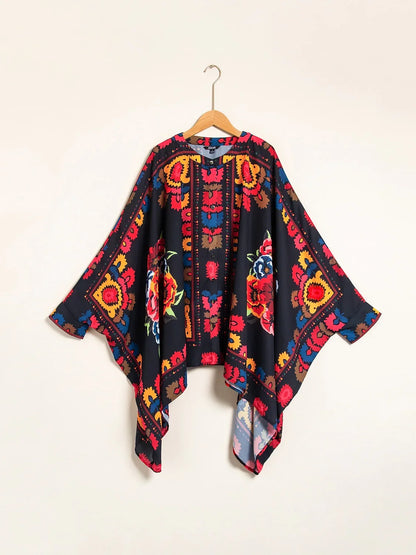 Chiffon Floral Print Lapel Ethnic Style Top