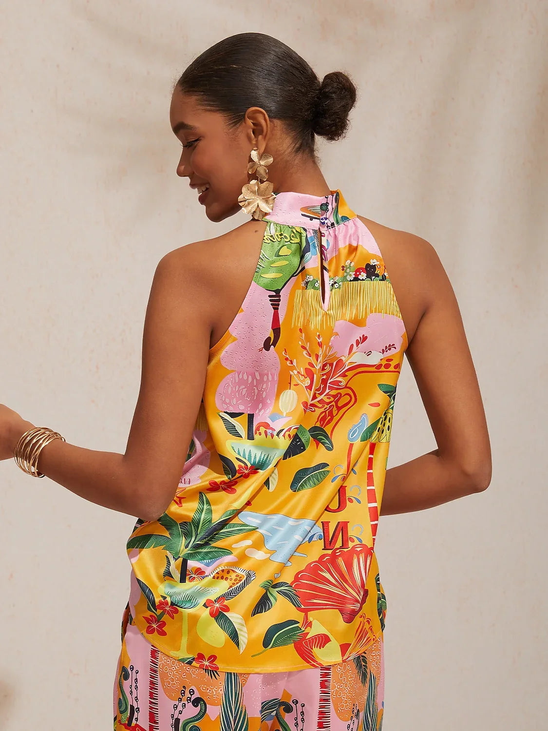 Summer Escape Silky Satin Floral Halter Top