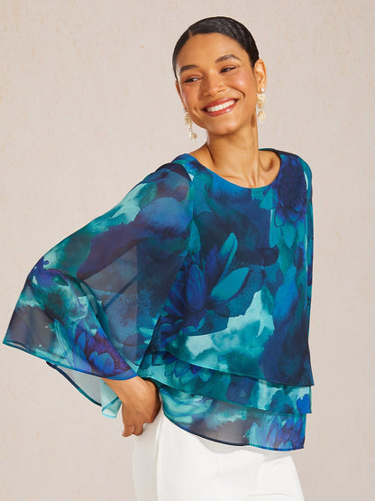 Wild Hibiscus Dream Flowy Chiffon Layered Blouse