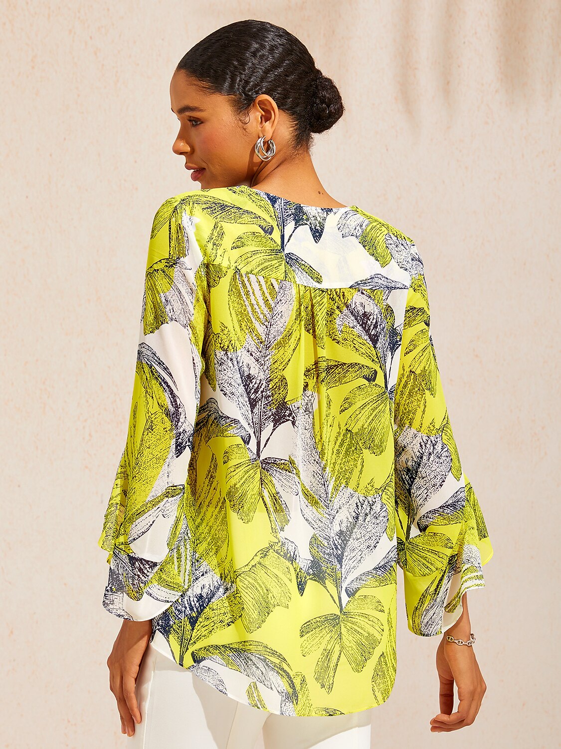 Citrus Palm Luxe Flowy Chiffon Blouse