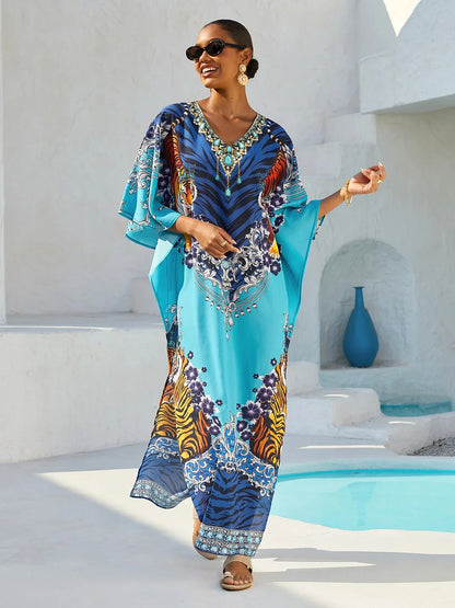 Indigo Tigress Flowy Chiffon Maxi Dress