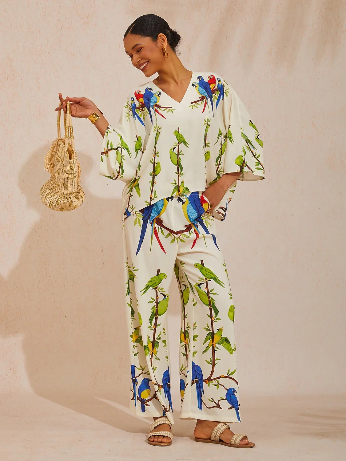 Canopy Song Silky Satin Elastic Waist Wide Leg Pants