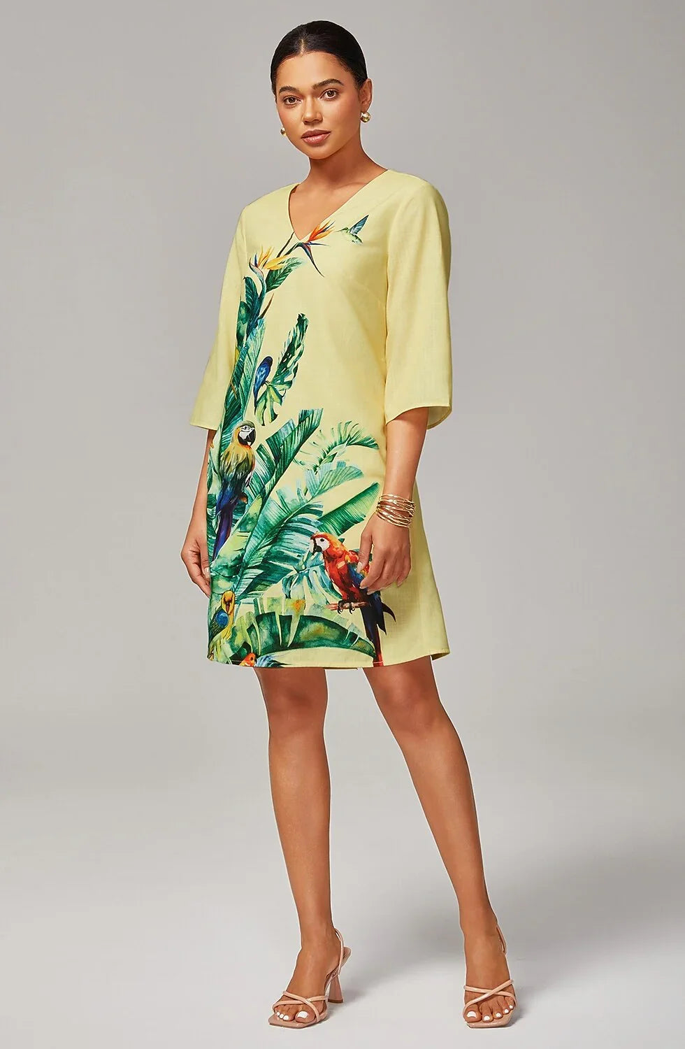 V-Neck Floral Print Loose Mini Dress