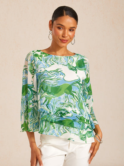 Ocean Paisley Flora Chiffon Layered Blouse