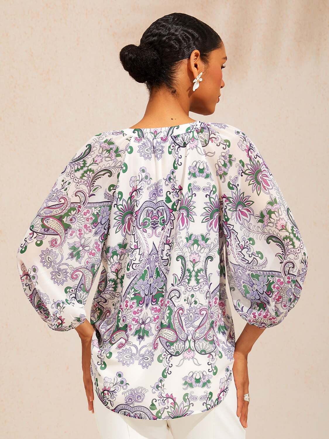 Mint Paisley Flora Flowy Chiffon Top