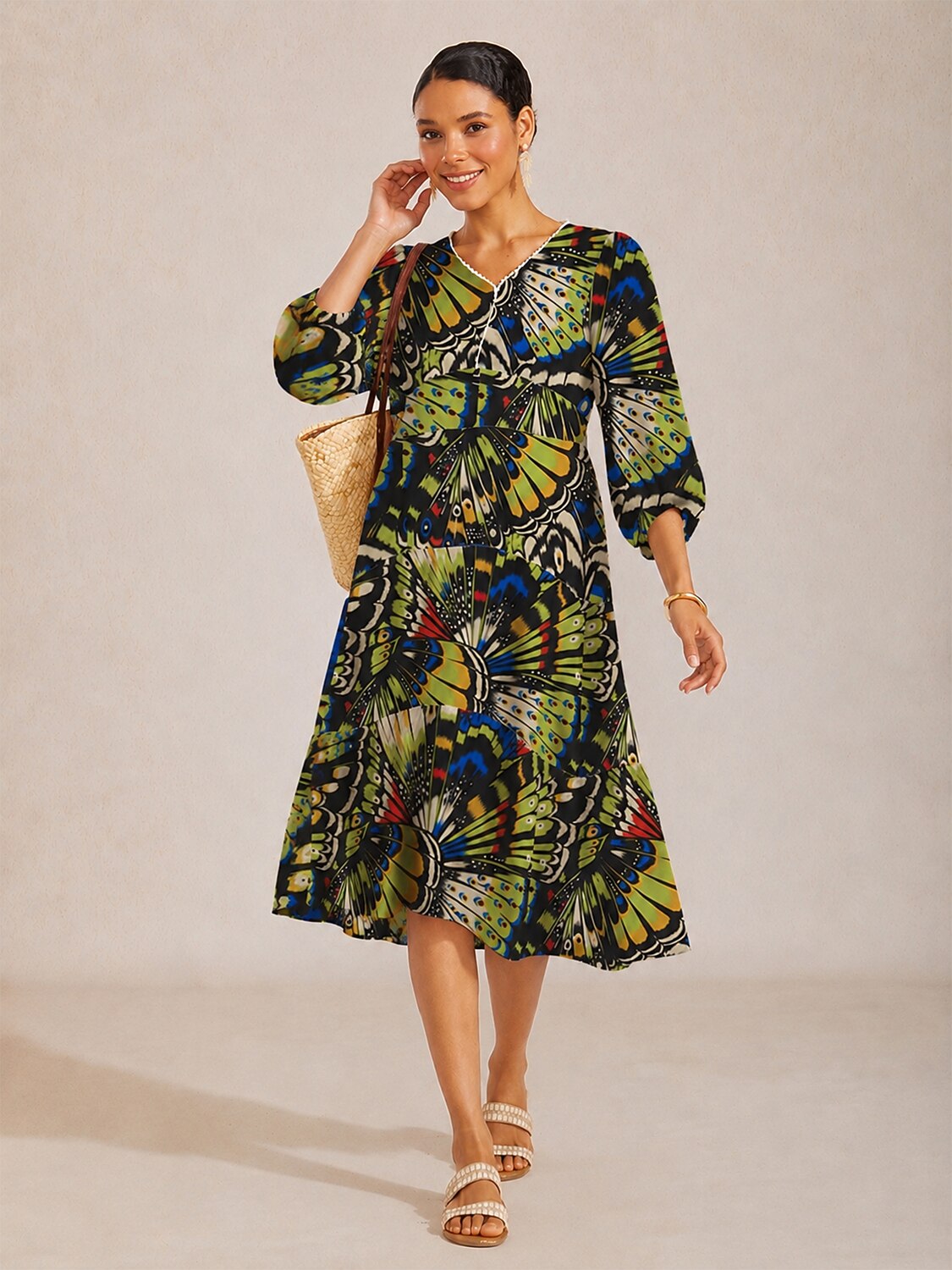 Jungle Butterfly Flowy Chiffon Maxi Dress