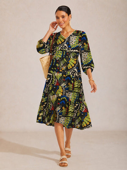 Jungle Butterfly Flowy Chiffon Maxi Dress