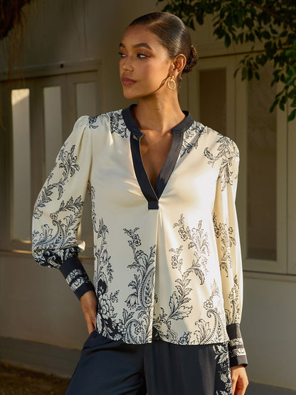 Noir Baroque Silky Satin Blouse